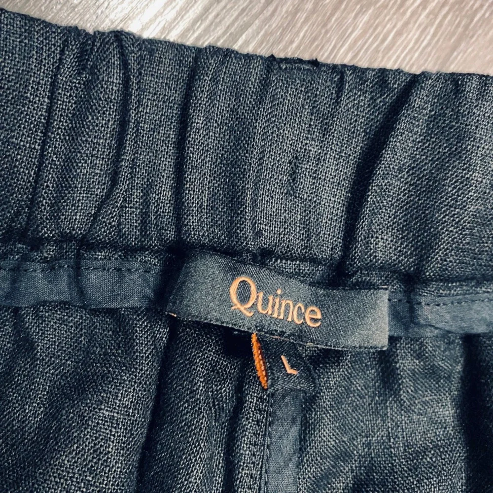 Quince Womens 100% European Linen Wide Leg Pants Black Elastic Waist Large‎ L